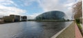 Panorama view of the European Union Parlament building and flags of all member states in Strasbourg Royalty Free Stock Photo