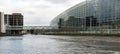 Panorama view of the European Union Parlament building and flags of all member states in Strasbourg Royalty Free Stock Photo