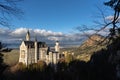 Panorama view of the famous Neuschwanstein Castle at sunset in winter