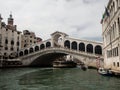 Panorama view of famous white pedestrian stone arch bridge over Grand Canal river in Venice Venezia Veneto Italy Europe Royalty Free Stock Photo