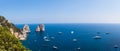 Panorama view of Faraglioni cliffs and the Tyrrhenian sea