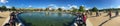 A panorama view fountain in front of Louvre museum