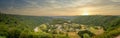 Panorama view on Frahan and Semois river from viewpoint Rochehaut, Bouillon, Wallonia, Belgium. Horseshoe bend. Province of Royalty Free Stock Photo