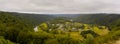 Panorama view Frahan valley and Semois river from viewpoint Rochehaut, Bouillon, Wallonia, Belgium Royalty Free Stock Photo
