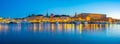 Panorama view of Gamla Stan at night in Stockholm city, Sweden Royalty Free Stock Photo