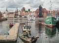 Wooden wreck of a sunk fishing boat in old town of Gdansk