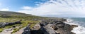 Panorama view of the glaciokarst coastal landscape of the Burren Coast in County Clare of western Ireland Royalty Free Stock Photo