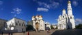 Panorama view of Granovitaya Palata, Cathedral of the Assumption and Ivan the Great Bell Tower, Kremlin, Moscow, Russia