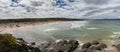 Panorama view of Gwithian Beach and St. Ives Bay in northern Cornwall