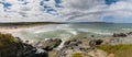 Panorama view of Gwithian Beach and St. Ives Bay in northern Cornwall