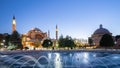 Panorama view of Hagia Sophia at night in Istanbul city, Turkey Royalty Free Stock Photo
