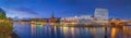 Panorama view of harbour along the Schlachte Embankment and Martinianleger by Bremen. View of Bremen riverside, Weser river, Schl