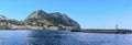 A panorama view of the harbour of Marina Grande with Mount Solaro and Anacapri in the distance on the island of Capri, Italy Royalty Free Stock Photo