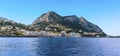 A panorama view from the harbour of Marina Grande with Mount Solaro and Anacapri in the distance on the island of Capri, Italy Royalty Free Stock Photo