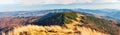 Panorama View from high mountain on picturesque landscape autumn Carpathian. Dramatic sky. Ukraine, Europe Royalty Free Stock Photo