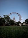 Panorama view of historic Giant Ferris Wheel ride Wiener Riesenrad in Prater amusement park Leopoldstadt Vienna Austria Royalty Free Stock Photo