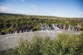 Panorama view of Hraunfossar waterfall in western central iceland Royalty Free Stock Photo