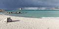 Panorama view of the idyllic white sand beach of La Pelosa in northwestern Sardinia Royalty Free Stock Photo