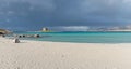 Panorama view of the idyllic white sand beach of La Pelosa in northwestern Sardinia Royalty Free Stock Photo