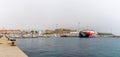 Panorama view of the industrial port and fishing harbor in Tarifa on the Strait of Gibraltar