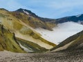 Panorama view inside crater of Mutnovsky volcano, Kamchatka, Russia