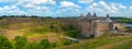 Panorama view of the Khotyn fortress on the bank of the Dniester. Chernivtsi region. Ukraine