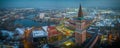 Panorama view of Kiel in winter, Kieler FÃÂ¶rde in December. Spire of town hall Kiel and view at the Kieler FÃÂ¶rde in winter. Royalty Free Stock Photo