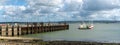 Panorama view of the Killimer ferry landing at the ferry terminal on the Shannon River Estuary in western Ireland Royalty Free Stock Photo