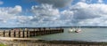 Panorama view of the Killimer ferry landing at the ferry terminal on the Shannon River Estuary in western Ireland Royalty Free Stock Photo