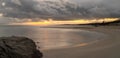 Panorama view of La Pelosa beach in Sardinia at sunrise Royalty Free Stock Photo