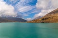 Panorama view of Lago Bianco lake on Bernina Pass, Grisons, Switzerland Royalty Free Stock Photo