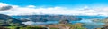 Panorama view, Lake Wanaka in autumn. View from Diamond lake track, Mt aspiring, Wanaka, New Zealand. I Royalty Free Stock Photo
