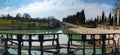 panorama view of the landmark Fonseranes staircase locks on the Canal du Midi near Beziers