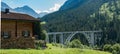 Panorama view of the Langwies Viaduct in the mountains of Switzerland near Arosa Royalty Free Stock Photo