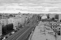 Panorama view, Ligovsky prospect Floor.black and white photo. Concept for real estate panoramic modern cityscape