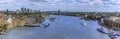 A Panorama view of London, UK eastward along the River Thames towards Canary Wharf from the Tower Bridge Royalty Free Stock Photo