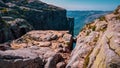 Panorama view of Lysefjord and Pulpit Rock Kjeragbolten Royalty Free Stock Photo