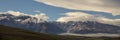 panorama view of the Majella mountain in Abruzzo Italy, with blue sky and clouds also called the little Tibet. Banner Royalty Free Stock Photo