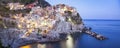 panorama view of Manarola village one of Cinque Terre at night in La Spezia, Italy Royalty Free Stock Photo