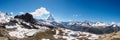 Panorama view of Matterhorn peak in sunny day from gornergrat tr Royalty Free Stock Photo