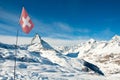 Panorama view of Matterhorn and swiss flag Royalty Free Stock Photo