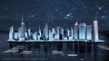 Panorama view of Metaverse, Futuristic city neon light with power energy tron light background.