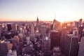 Panorama view of Midtown Manhattan skyline with the Empire State Building from the Rockefeller Center Observation Deck. Top of the Royalty Free Stock Photo