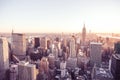 Panorama view of Midtown Manhattan skyline with the Empire State Building from the Rockefeller Center Observation Deck. Top of the Royalty Free Stock Photo