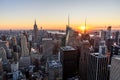 Panorama view of Midtown Manhattan skyline with the Empire State Building from the Rockefeller Center Observation Deck. Top of the Royalty Free Stock Photo