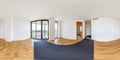 Panorama 360 view in modern white empty loft apartment interior of living room hall, full  seamless hdri 360 degrees angle view Royalty Free Stock Photo