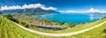 Panorama view of Montreux city with Swiss Alps, lake Geneva and vineyard on Lavaux region, Canton Vaud, Switzerland, Europe Royalty Free Stock Photo