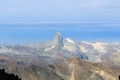 Panorama view with mountain Matterhorn seen from Allalinhorn in Pennine Alps, Switzerland