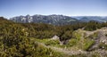 Panorama view from mountain Peterskoepfl to Kaisergebirge in Tyrol, Austria