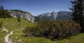 Panorama view from mountain Peterskoepfl to Kaisergebirge in Tyrol, Austria